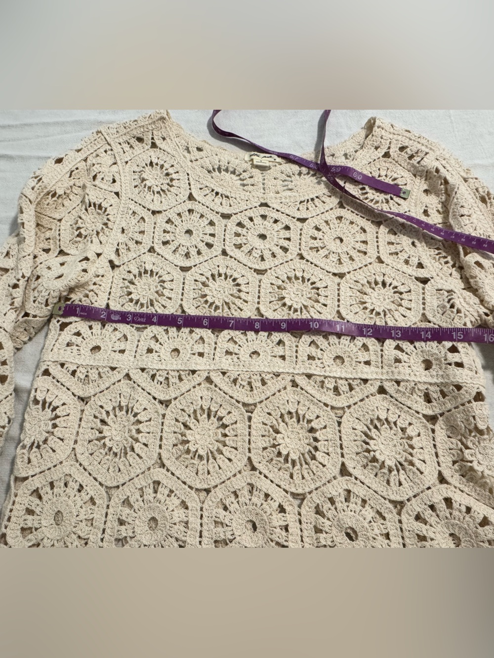 Ultra Pink Crochet Scoop Neck Knit Top Sweater - Cream Bohemian Size XS - Picture 8 of 10